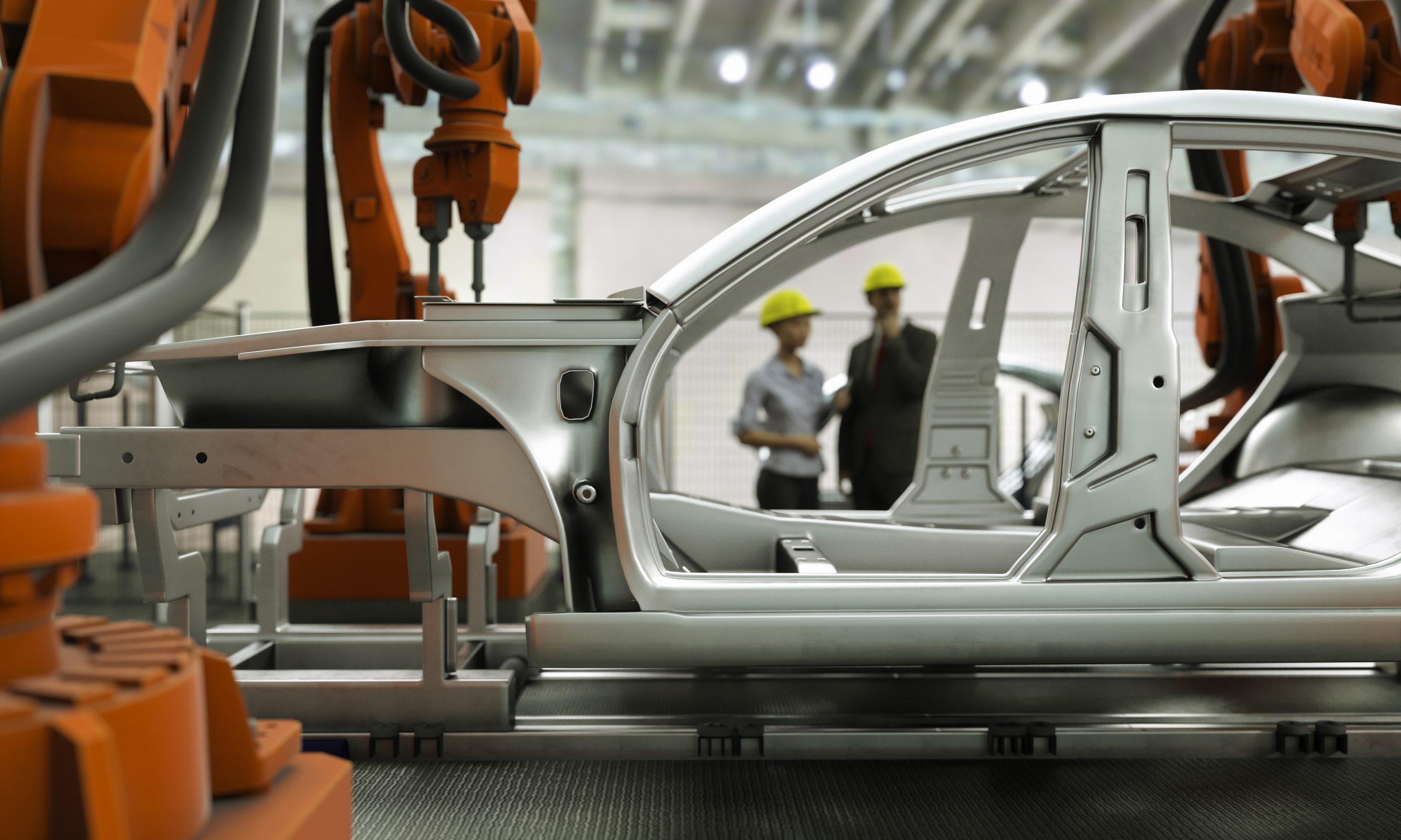 Car production line concept 3d render Car production line concept 3d render